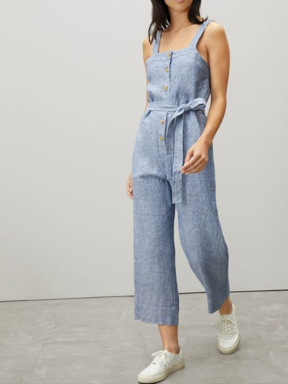 Everlane Linen Pinstripe Jumpsuit Blue Women’s Size 6 Coastal Minimalist